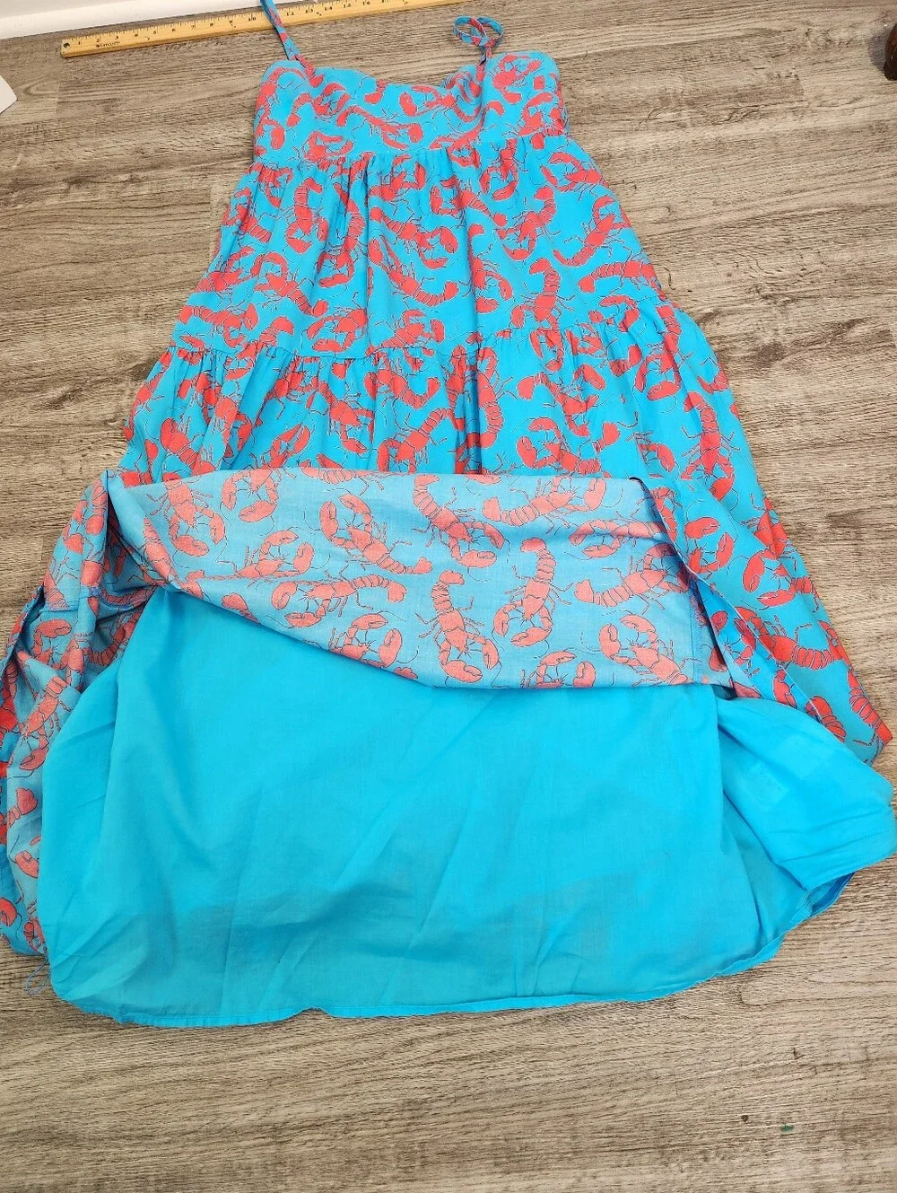 J. Crew Blue Lobster Print Tiered Cotton Maxi Dress 12 Vaca Summer Coastal - Picture 10 of 14